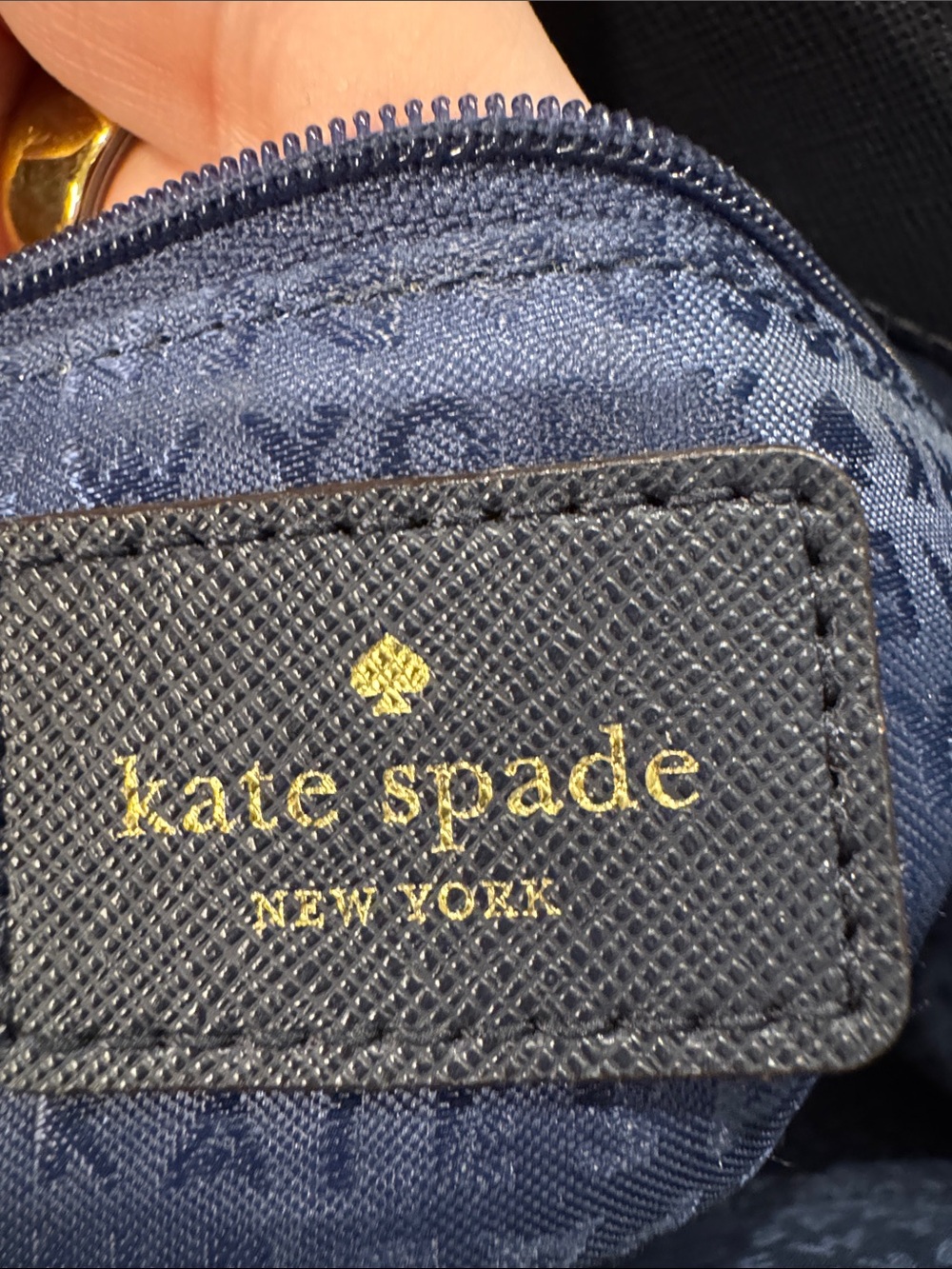 kate spade navy tote with brown and cream dog charm - Picture 12 of 15